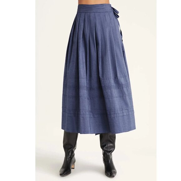 Merlette Aparejo Wrap Midi Skirt Pintuck High Waisted Pleated Cotton S 277008 - Picture 1 of 8